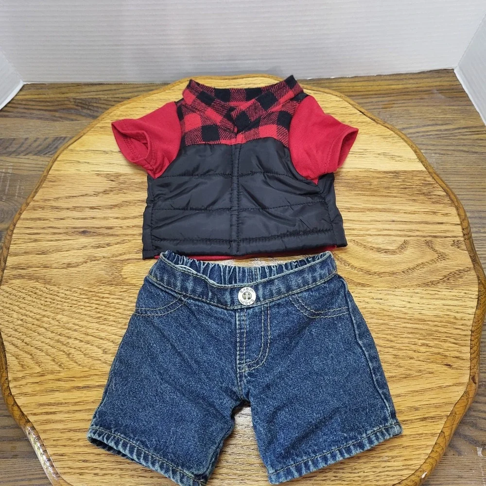 NWT Build A Bear Workshop Plaid Vest T-Shirt Denim Jeans Plush Outfit Accessory